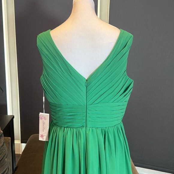 Women’s Green Chiffon V-Neck Short Formal Party Dress Zip Up Back Size L NWT - Picture 5 of 11